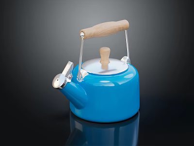 Stylish Blue Household Electric Kettle With Wooden Handle And Stainless Steel Spout Lid 3d model