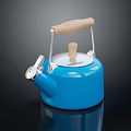 Stylish Blue Household Electric Kettle With Wooden Handle And Stainless Steel Spout Lid
