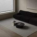 Black Sectional Multi Seater Sofa With Red Floor Lamp Round Coffee Table And Wall Art