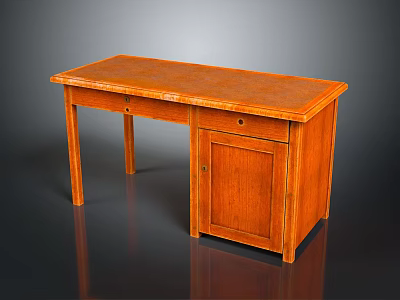 Brown Wooden Desk With Single Drawer Cabinet And Sturdy Legs For Home Office Use 3d model