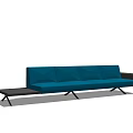 Modern Blue Multi Seater Sofa With Black Side Table And Metal Legs 3d model