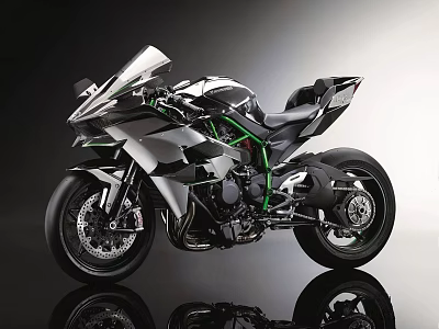Sporty Modern Motorcycle With Aerodynamic Body Green Frame And Black Alloy Wheels 3d model