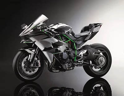 Sporty Modern Motorcycle With Aerodynamic Body Green Frame And Black Alloy Wheels 3d model