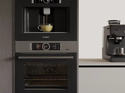 Sleek Modern Kitchen Coffee Machine And Oven With Digital Controls And Black Finish 3d model