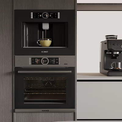Sleek Modern Kitchen Coffee Machine And Oven With Digital Controls And Black Finish 3d model