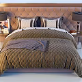 Elegant Double Bed With Tufted Brown Headboard Quilt Pillows And Nightstand Table Lamps