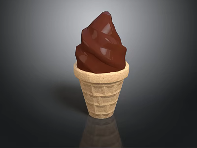 Chocolate Ice Cream In Waffle Cone With Smooth Swirl And Sweet Flavor 3d model