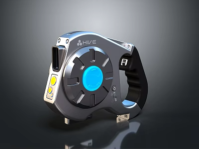 SHIVE Retractable Tape Measure With Silver Body Black Handle Blue Button And Yellow Indicator 3d model