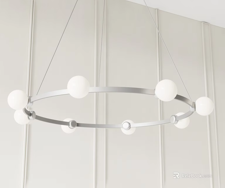 Modern Circular Chandelier Featuring White Globe Lights On Sleek Metal Ring Frame 3d model