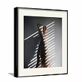 Minimalist Figure Painting Featuring Crossed Legs White Light Stripes and White Frame on Grey Wall