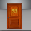 Vibrant Red Toilet Door Interior With Male Female Symbols And Toilets Sign