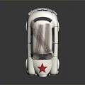 White Toy Car With Red And White Bow On Roof And Red Star On Front