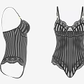 Black Striped Bodysuit Featuring Lace Trim And Adjustable Straps Fashion Style