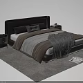 Modern Double Bed With Leather Headboard Gray Beige Bedding Nightstands And Carpet