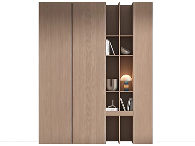 Modern Wooden Bookshelf With Open Storage Shelves Books And Decorative Table Lamp 3d model
