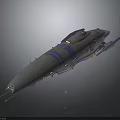 Gray Spaceship 3D Model Featuring Blue Stripes And Wing Like Structure In Space