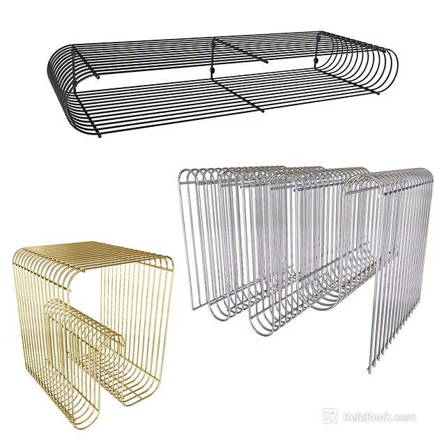 Modern Metal Side Table With Wireframe Design In Black Gold Silver Colors 3d model 