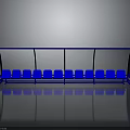 Modern Indoor Sheltered Bench With Blue Seats And Reflective Floor Surface