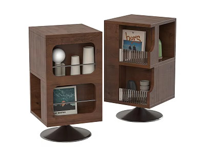 Wooden Sideboard With Multiple Shelves Storage Cups Magazines And Round Base 3d model