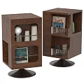 Wooden Sideboard With Multiple Shelves Storage Cups Magazines And Round Base