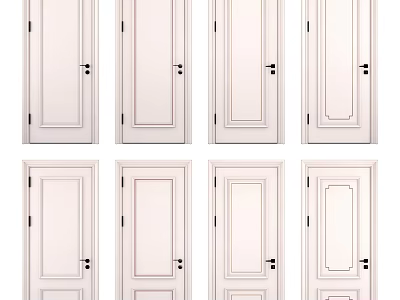 Stylish Interior Hinged Doors Featuring Various Panel Designs And White Finish 3d model