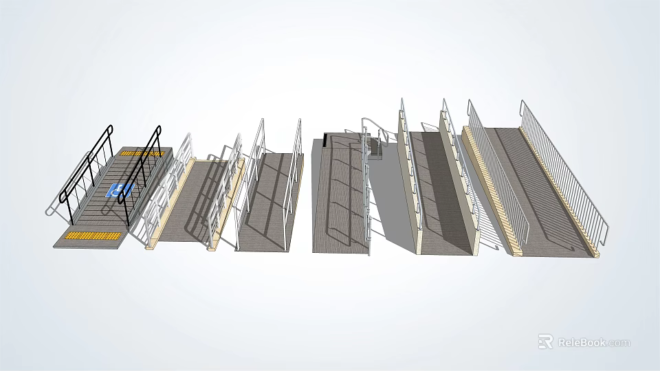 Various Safety Fence Designs Featuring Staircase and Metal Structures for Different Areas 3d model 