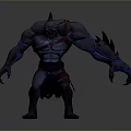 Muscular Monster Character With Blue Glowing Veins Spiked Back Red Loincloth And Ferocious Stance