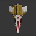 Futuristic Sci Fi Spaceship 3D Model With Yellow Red White Design And Blue Glowing Elements