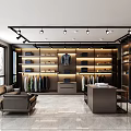 Modern Clothing Store Interior With Shelves Hanging Clothes Sofa And Counter
