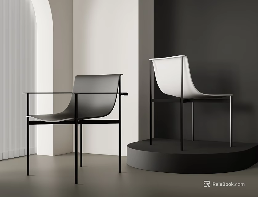 Modern Minimalist Dining Chairs Black And White Leather With Sleek Metal Frames Gray Background 3d model 