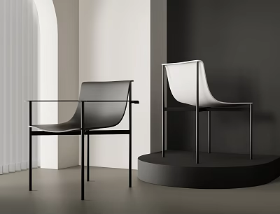Modern Minimalist Dining Chairs Black And White Leather With Sleek Metal Frames Gray Background 3d model