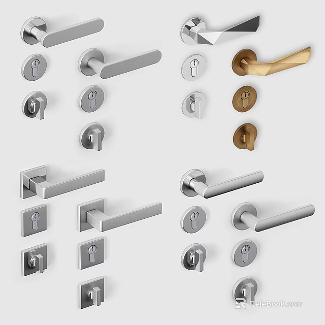 Modern Door Handles in Various Styles Silver Gold Finishes and Sleek Designs 3d model 