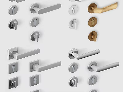 Modern Door Handles in Various Styles Silver Gold Finishes and Sleek Designs 3d model