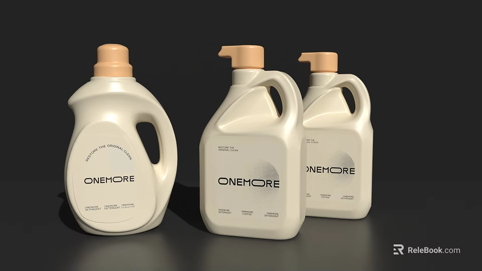 White Onehore Laundry Detergent Bottles with Plastic Design and Different Sizes 3d model 