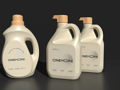 White Onehore Laundry Detergent Bottles with Plastic Design and Different Sizes 3d model