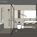 Modern Bathroom Interior Design With Freestanding Bathtub Glass Shower Vanity Mirror And Wall Cabinets