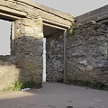 Ancient Stone Ruin Building Model On Black Square Base With Grass And Dirt