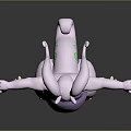 3D Rendered Fictional Creature With Purple White Body Long Ears Green Eyes Outstretched Arms