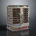 Multi Story Building Model With Ground Floor Shops Various Colored Facades And Upper Floor Balconies