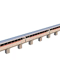 Modern High Speed Train Traveling On Elevated Railway Track With Concrete Pillars