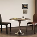 Round Negotiation Table and Leather Chairs with Fruit Plate Book and Decorative Paintings