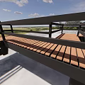 Garden Landscape With Wooden Platform Railings Connected Pathways And Green Grassland