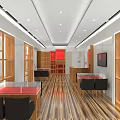 Elegant Retail Store Interior With Wooden Display Cabinets Red Accents And Tables