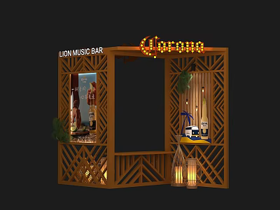 Lion Music Bar Carana Wooden Entrance Design With Plants And Decorative Lights 3d model