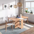 Modern Wooden Dining Table with Four Chairs Decorative Items Wall Art Pendant Light and Plants