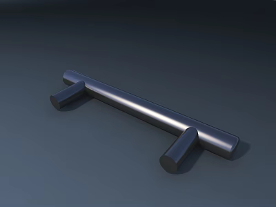 Modern Metal Door Handle With Shiny Long Bar Design And Cylindrical Bases 3d model