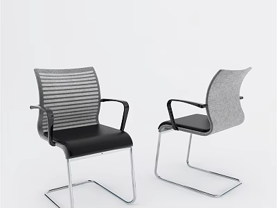 Modern Office Chairs with Gray Striped Backrest Black Seats Armrests and Chrome Metal Frames 3d model