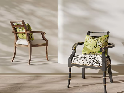 Modern Leisure Chairs With Green Patterned Cushions And Contrasting Frames In Light Room 3d model