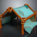 Tent Shaped Decorative Furniture With Wooden Frames Blue Fabric And Braided Details
