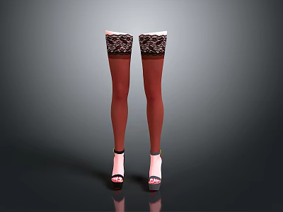 Chic Women's Stockings with Lace Trim Red Color and High Heels Design 3d model